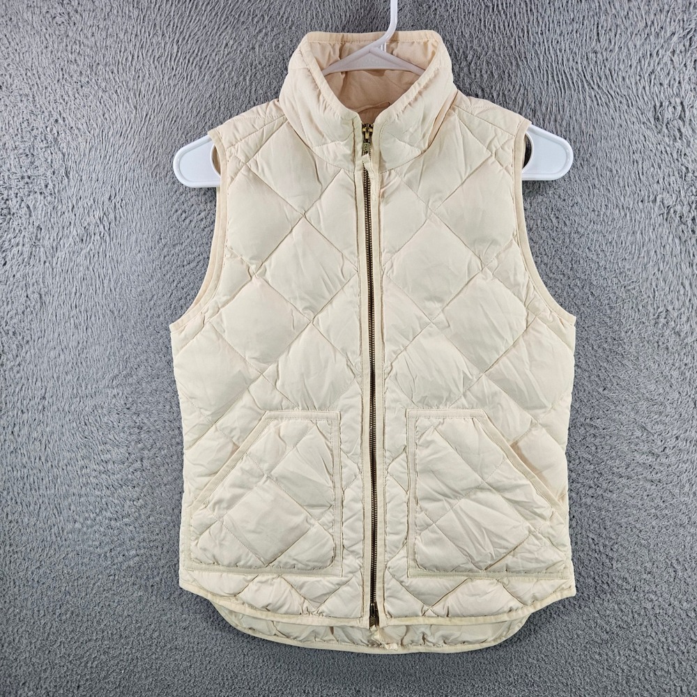 J.Crew Excursion Quilted Down Vestβ Cream Off-White Full Zip Womens XXS